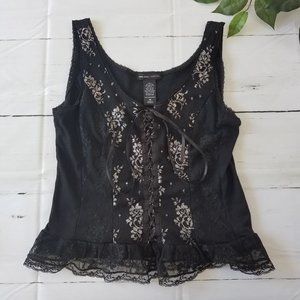 New York & Company Black Lace-Up Tank Top Size Medium